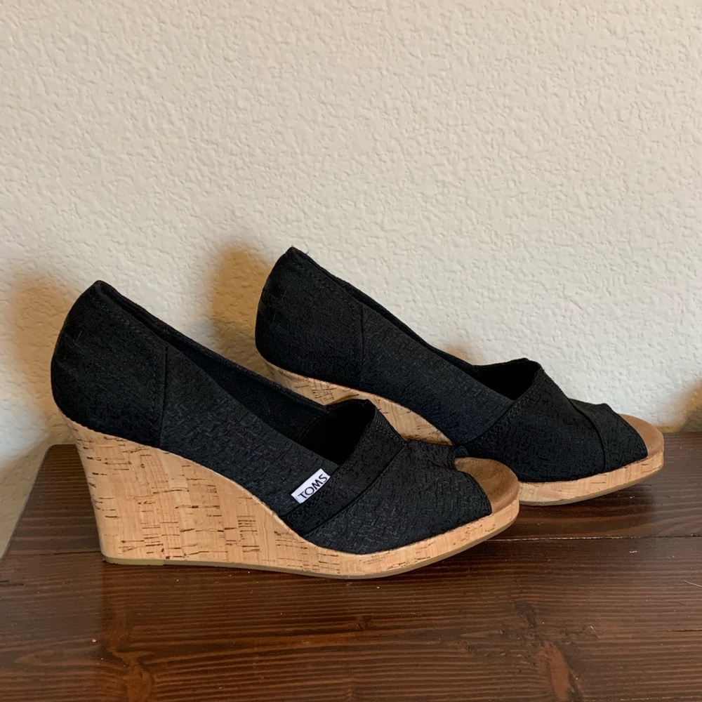 Toms Black Wedge Shoes